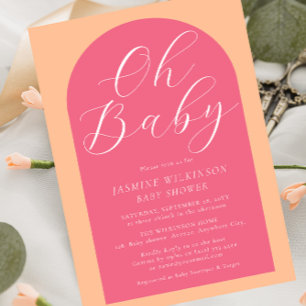 Oh baby peach fuzz pink modern script baby shower invitation