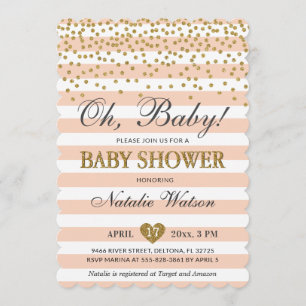 Oh Baby Peach Gold Baby Shower Neutral Invitation
