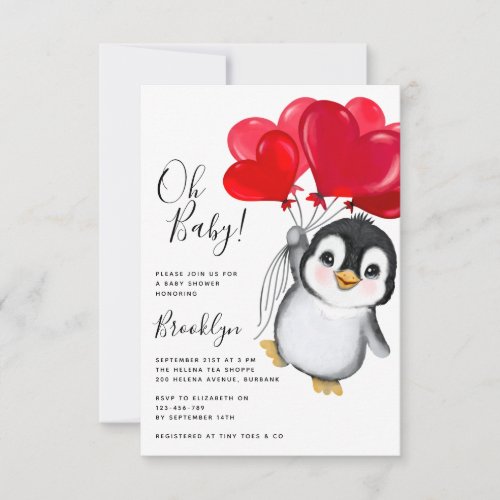 Oh Baby Penguin Baby Shower Invitation