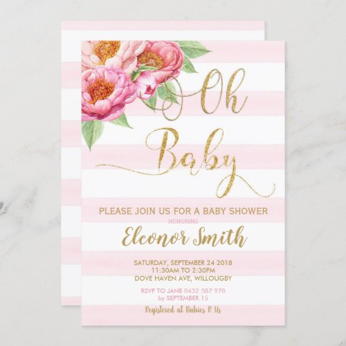Oh Baby Peony Floral Baby Shower Invitation Girl