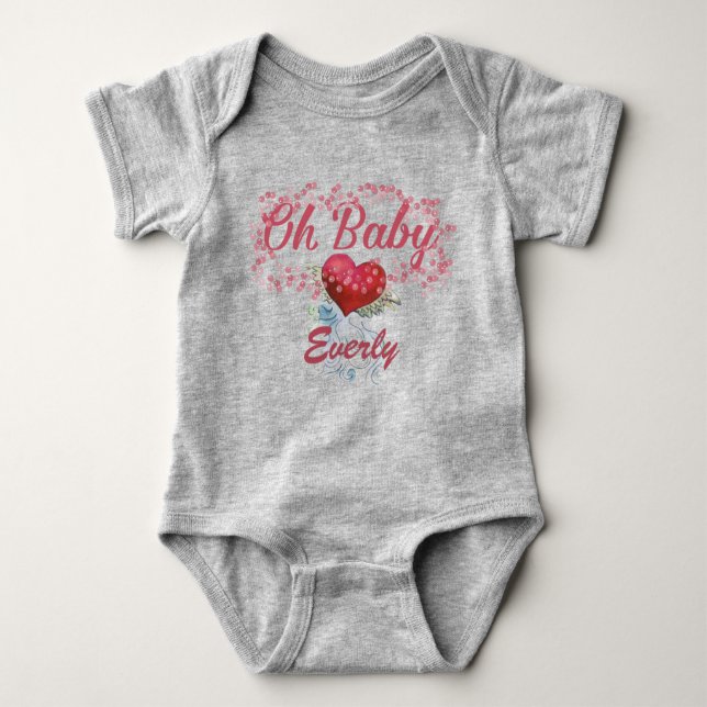 Oh Baby Personalized Girly Winged Heart Bubbles Baby Bodysuit (Front)