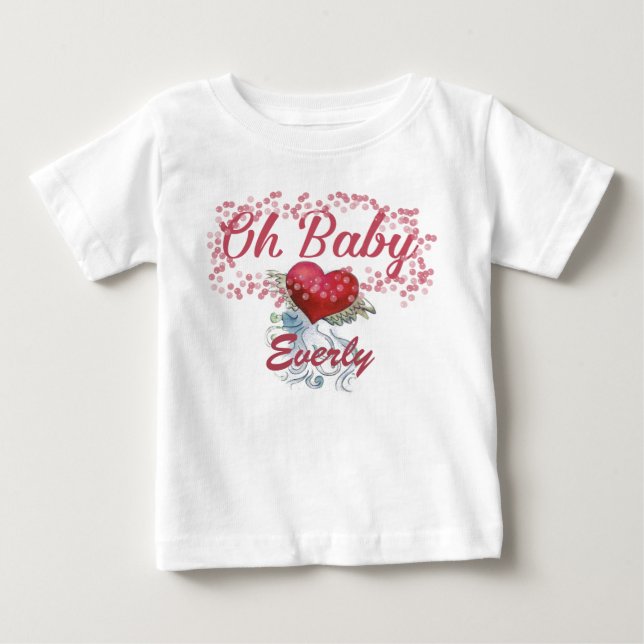 Oh Baby Personalized Girly Winged Heart Bubbles Baby T-Shirt (Front)
