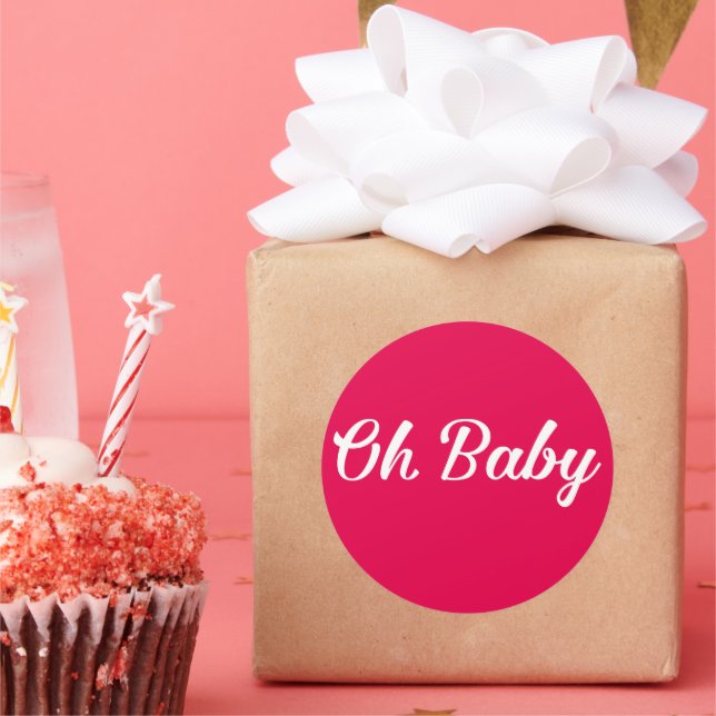 Oh Baby Personalized Pink Girly Girl Classic Round Sticker (Party)