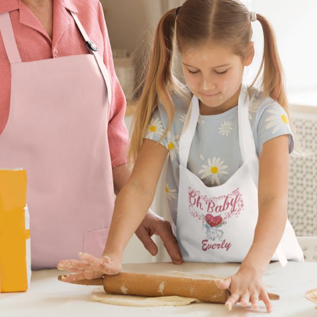 Oh Baby Personalized Pink Girly Girl Kids' Apron (Creator Uploaded)