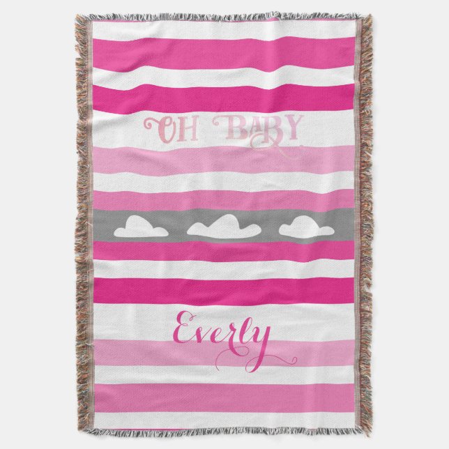 Oh Baby Personalized Pink Girly Girl Throw Blanket (Front Vertical)