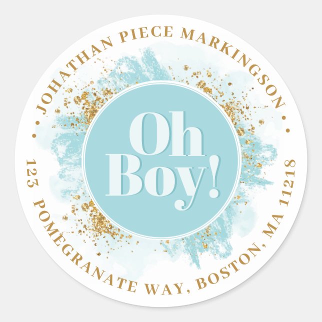 Oh Baby Personalized Watercolor Glitter Classic Round Sticker (Front)