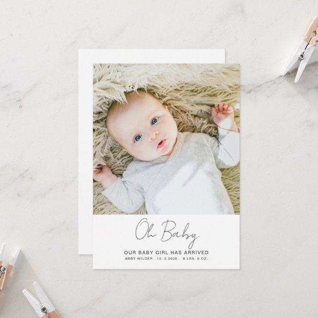 Oh Baby Photo Birth Announcement (Front/Back In Situ)