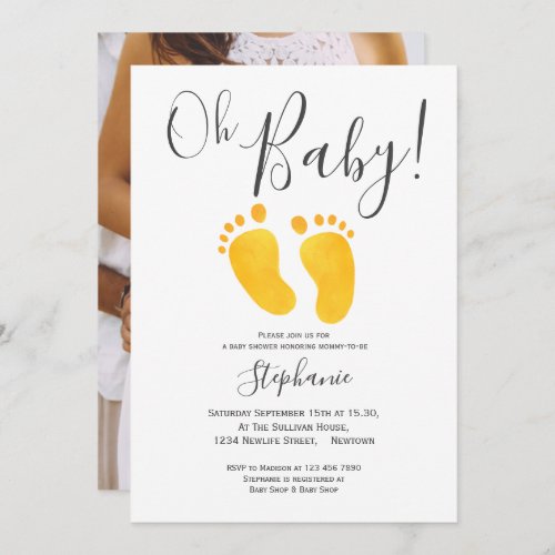 Oh Baby Photo Yellow Feet Baby Shower  Invitation