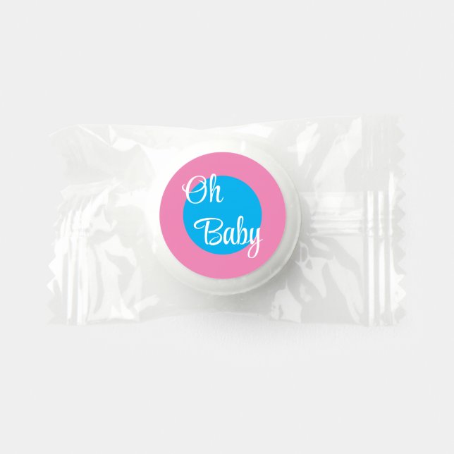OH BABY Pink and Blue Circles Baby Shower Life Saver® Mints (Front)