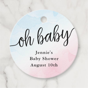 Oh Baby Pink and Blue Hand Lettered Baby Shower Favor Tags