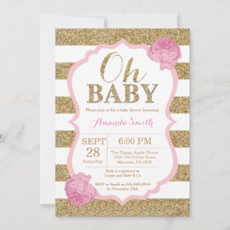 Pink and Gold Baby Shower Invitations for a Girl