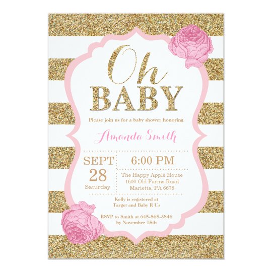 Oh Baby Pink And Gold Baby Shower Invitation Zazzle Com