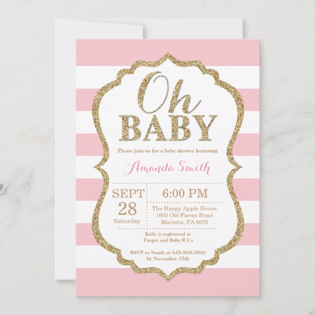 Oh Baby Pink and Gold Baby Shower Invitation (Front)