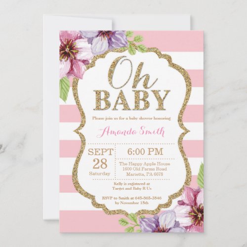 Oh Baby Pink and Gold Baby Shower Invitation