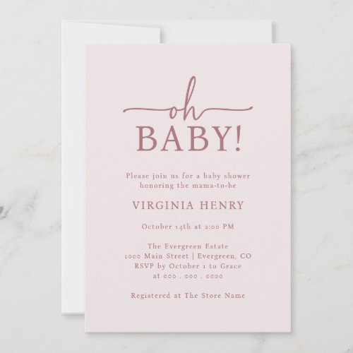 Oh Baby Pink Baby Shower Invitation