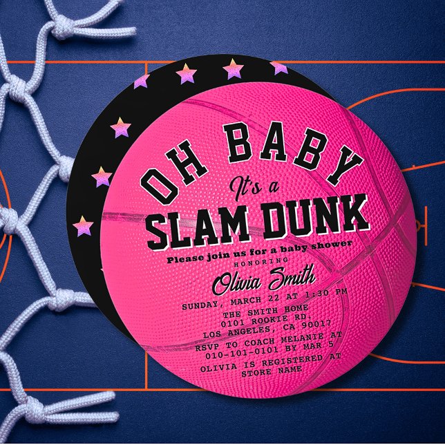 Oh Baby Pink Basketball Girl Baby Shower Circle Invitation (Creator Uploaded)