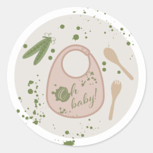 Oh Baby Pink Bib Spoon Fork Peas Baby Shower Classic Round Sticker