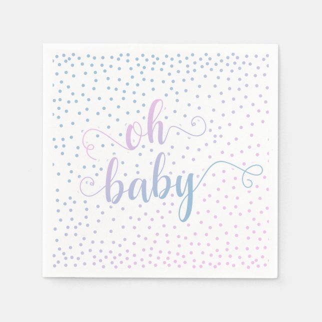 "Oh Baby!" Pink Blue Confetti, Gender Neutral Napkins (Front)