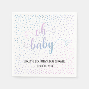 "Oh Baby!" Pink Blue Confetti, Names & Date Napkins