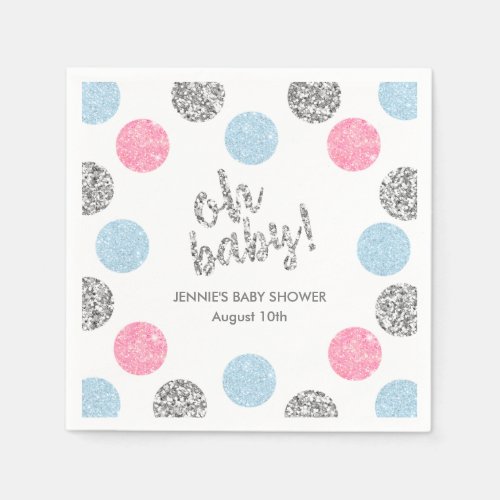 Oh Baby Pink  Blue Glitter Baby Shower Napkins