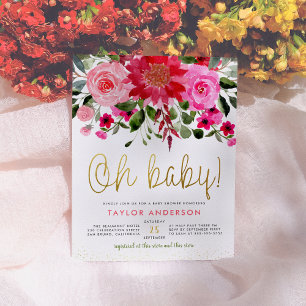 Oh Baby Pink Blush Floral Baby Shower Invitation Postcard