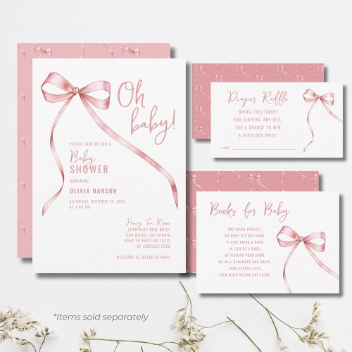 Oh Baby Pink Bow Girl Baby Shower Invitation