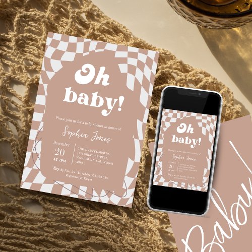 Oh Baby Pink Checkered  Gingham  baby shower I Invitation