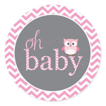 Oh Baby Pink Chevron Owl Shower Sticker