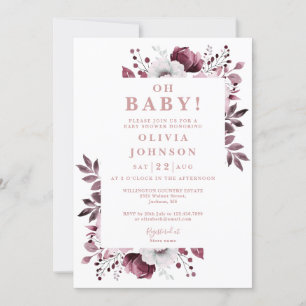 Oh Baby Pink Country Floral All In One Baby Shower Invitation