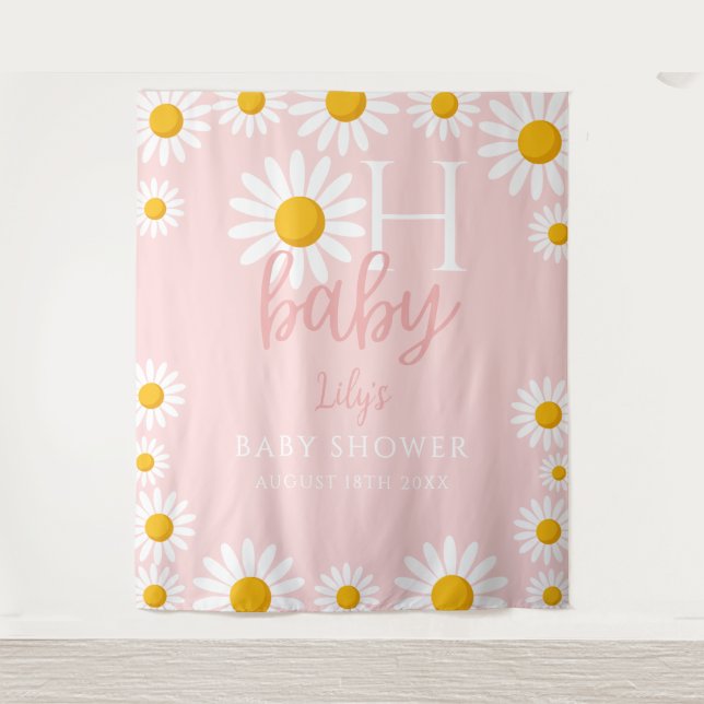 Oh Baby Pink Daisy Baby Shower Photo Backdrop (Front)