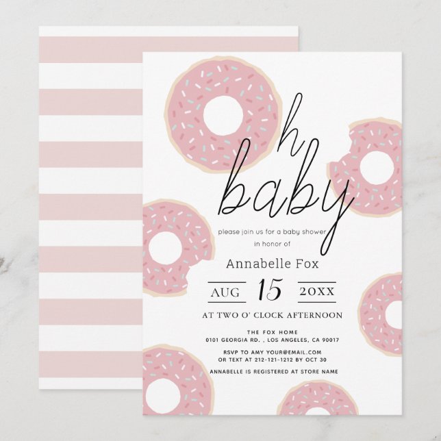 Oh Baby Pink Donut Girl Baby Shower Invitation (Front/Back)