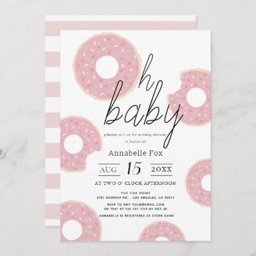 Oh Baby Pink Donut Girl Baby Shower Invitation