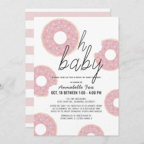 Oh Baby Pink Donut Girl Drive_by Baby Shower Invitation