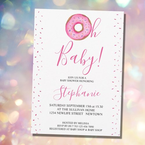 Oh Baby Pink Donut Girls Baby Shower Invitation