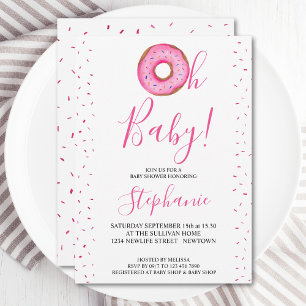 Oh Baby Pink Donut Girl's Baby Shower Invitation