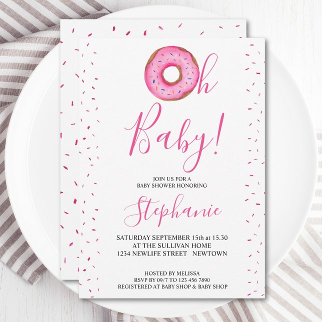 Oh Baby Pink Donut Girl's Baby Shower Invitation (Creator Uploaded)