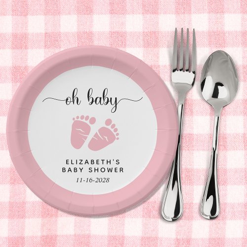 Oh Baby Pink Feet Baby Girl Shower Paper Plates