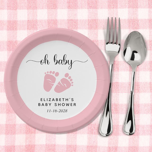 Oh Baby Pink Feet Baby Girl Shower Paper Plates (Creator Uploaded)