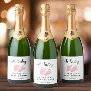 Oh Baby Pink Feet Baby Girl Shower Sparkling Wine Label