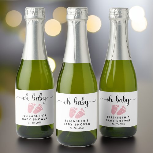 Oh Baby Pink Feet Baby Girl Shower Sparkling Wine Label