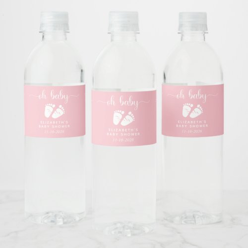 Oh Baby Pink Feet Baby Girl Shower Water Bottle Label
