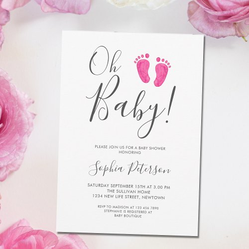 Oh Baby Pink Feet Baby Shower Invitation