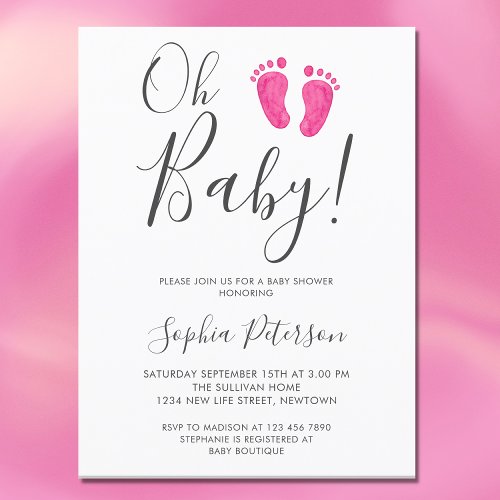Oh Baby Pink Feet Baby Shower Invitation Postcard