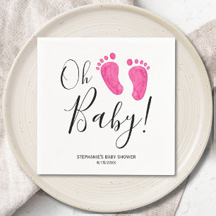 Oh Baby Pink Feet Baby Shower Napkins