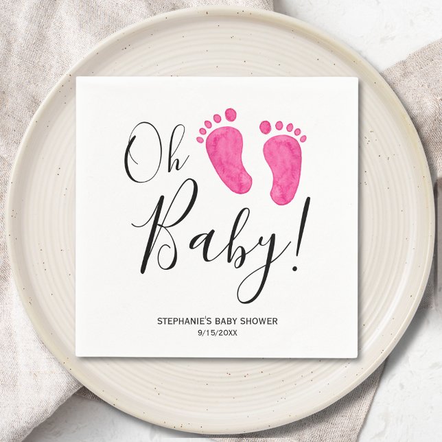 Oh Baby Pink Feet Baby Shower Napkins (Creator Uploaded)