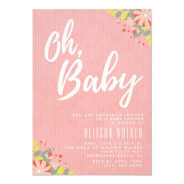 Oh Baby Pink Floral Baby Shower Invitation