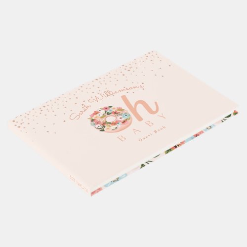 Oh Baby Pink Floral Botanical Donut Baby Shower Guest Book