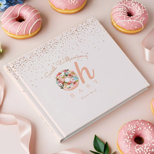 Oh Baby Pink Floral Botanical Donut Baby Shower Guest Book