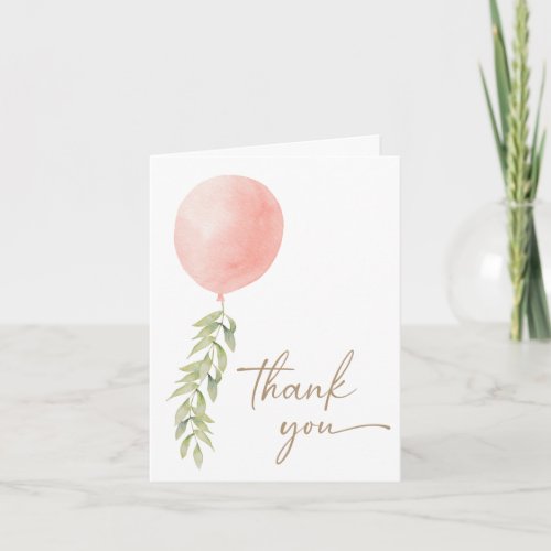 Oh Baby Pink Girl Balloon Eucalyptus Thank You Invitation