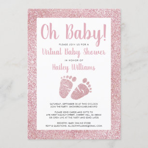 Oh Baby Pink Glitter Baby Feet Virtual Baby Shower Invitation